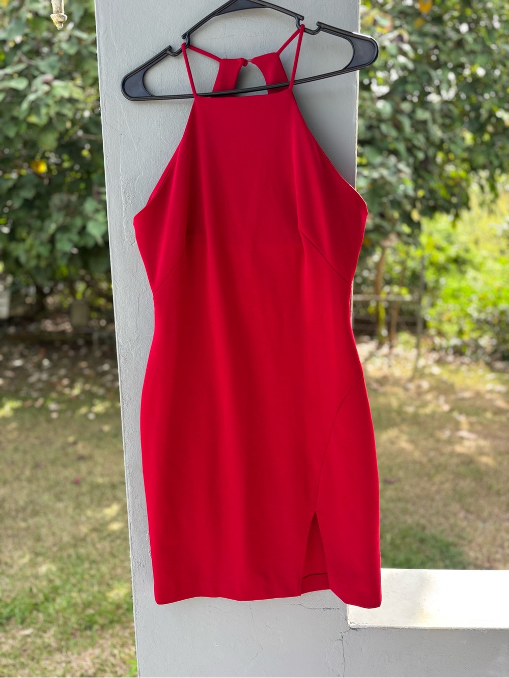Lauren Ralph Lauren Red Cocktail Dress Halter Neck Side Slit Size 8